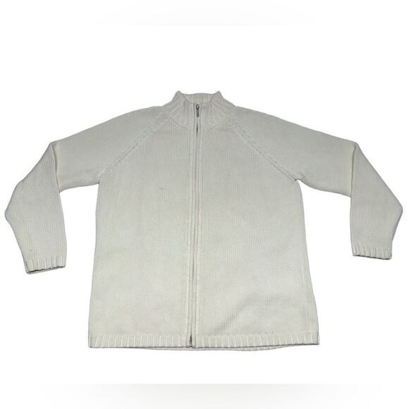 Land’s End White Knit Zip Up Sweater Cardigan Jumper Large - Picture 1 of 11